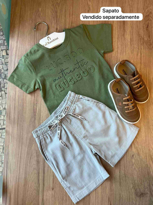 CONJUNTO CAMISETA MANGA CURTA MARCA RELEVO E BERMUDA MENINO LUC BOO