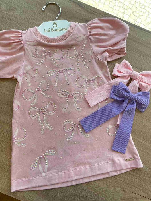 VESTIDO MANGA CURTA LAÇOS STRASS TEE DRESS MENINA ANIME