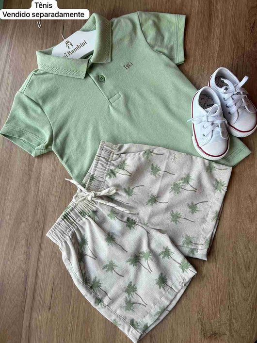 CONJUNTO CAMISA POLO BG LISA COM BERMUDA COQUEIRO MENINO BIOGÁS