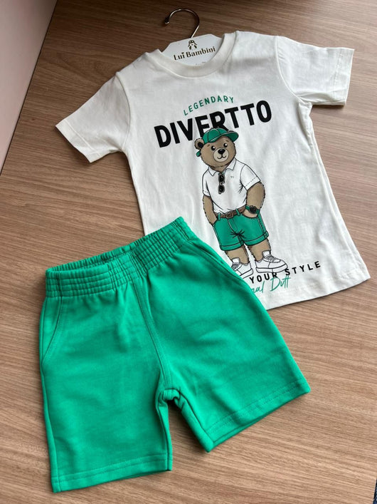 CONJUNTO CAMISETA MANGA CURTA URSO E BERMUDA MENINO DIVERTTO