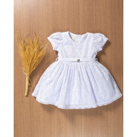 VESTIDO BATIZADO MANGA CURTA COM CINTO CORACOES TULE MENINA ANJOS BABY PRO50