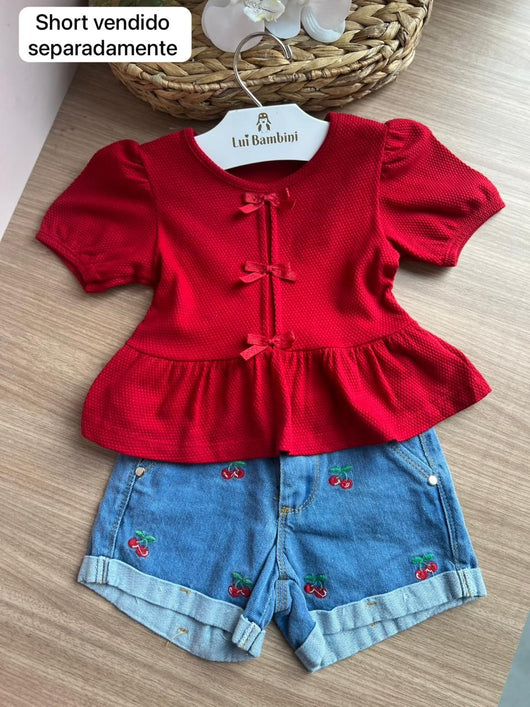 BLUSA MANGA CURTA BUFANTE BABADOS LAÇOS NATAL MENINA ANGERÔ