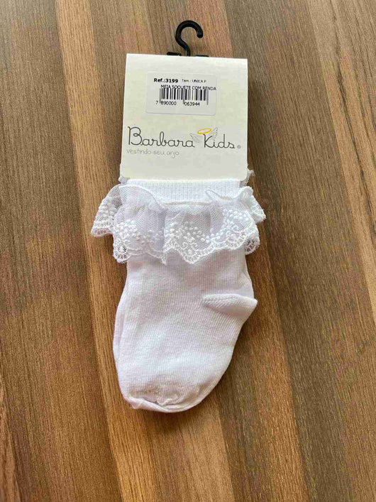 MEIA BATIZADO SOQUETE COM RENDA FLORAL MENINA BARBARA KIDS