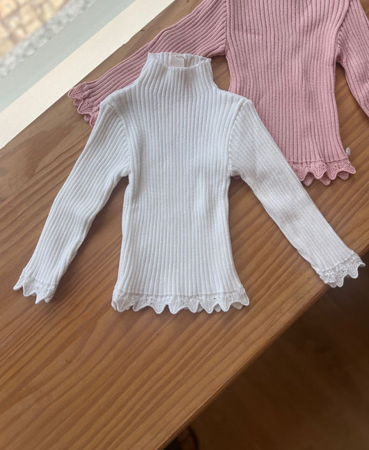 BLUSA MANGA LONGA TRICÔ TRABALHADO COM GOLA ALTA MENINA MINI LADY