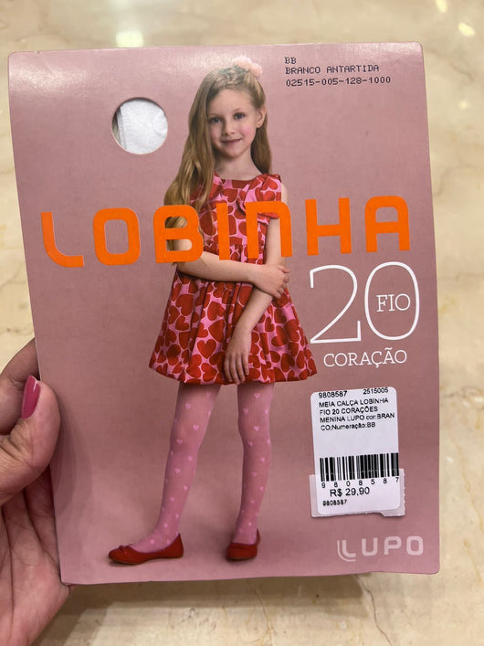 MEIA CALÇA LOBINHA FIO 20 CORAÇÕES MENINA LUPO