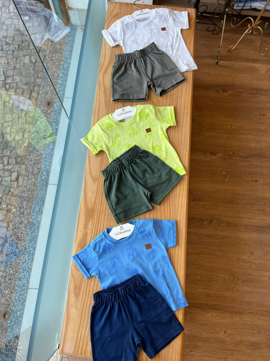 CONJUNTO CAMISETA MANGA CURTA SAFARI E BERMUDA MOLETOM MENINO PULLA BULLA