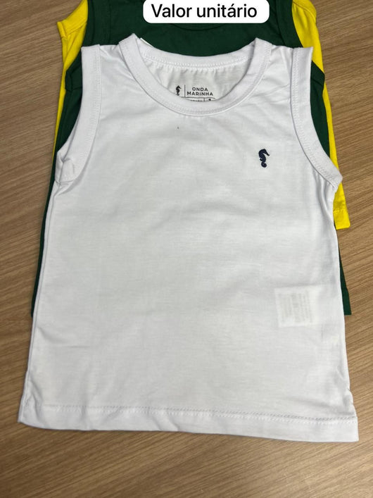 CAMISETA REGATA EM MEIA MALHA LISA COM BORDADO MENINO ONDA MARINHA