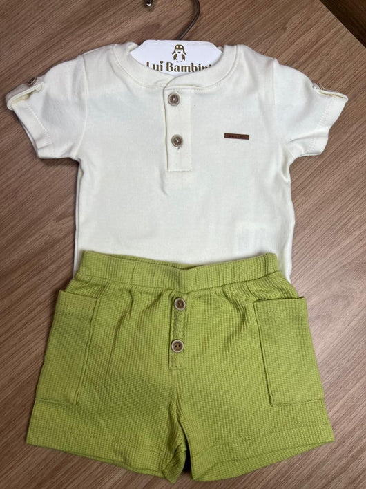 CONJUNTO BODY MANGA CURTA LISO BOTÕES E BERMUDA MENINO ANGERO