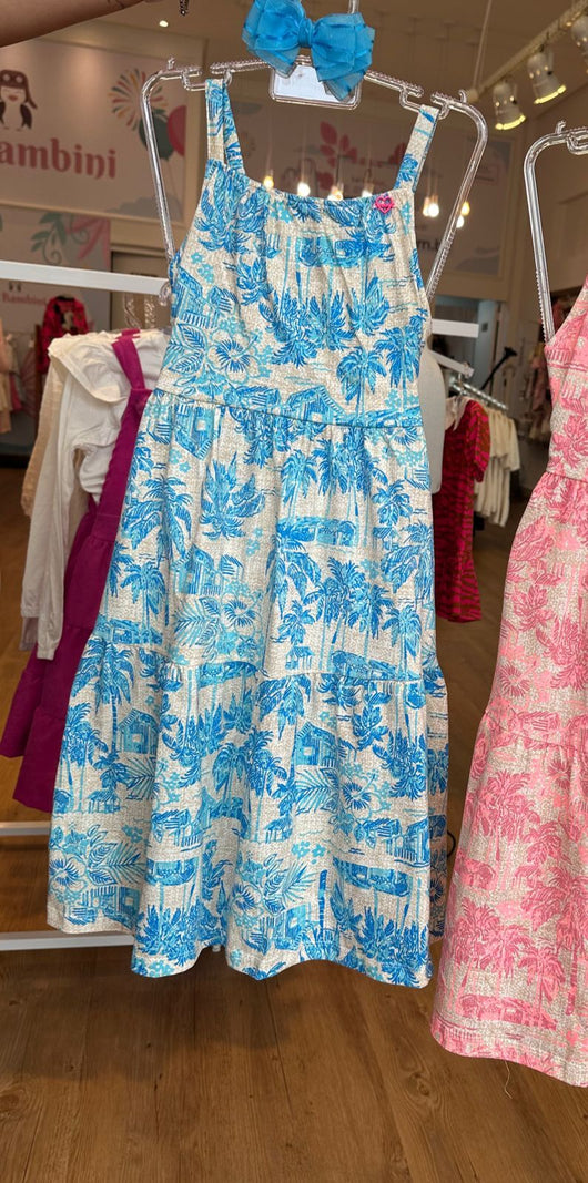 VESTIDO MIDI COM ALÇA E AMARRAÇÃO COQUEIROS MENINA FAKINI