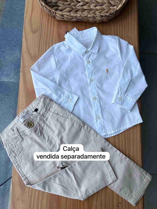 CAMISA MANGA LONGA BOTÕES BORDADO MENINO ONDA MARINHA