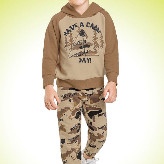 CONJUNTO MOLETOM MANGA LONGA COM CAPUZ E CALÇA ACAMPAMENTO DO URSO MENINO FAKINI