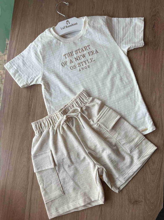 Conjunto Manga Curta Meia Malha Moletinho Everest Menino Angero