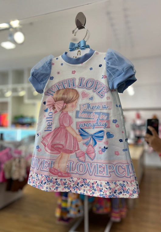 VESTIDO MANGA CURTA TULE COM STRASS FLORES E LACOS MENINA PETIT CHERIE 30PRO50