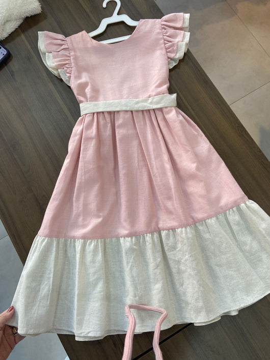 VESTIDO MANGA CURTA DUPLO BABADO COM CINTO E RENDA FLORAL MENINA BARBARA KIDS