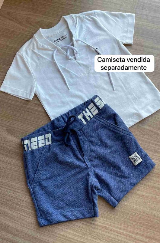 BERMUDA MOLETINHO JEANS COM BOLSO E CADARÇO MENINO ONDA MARINHA 45PRO50+