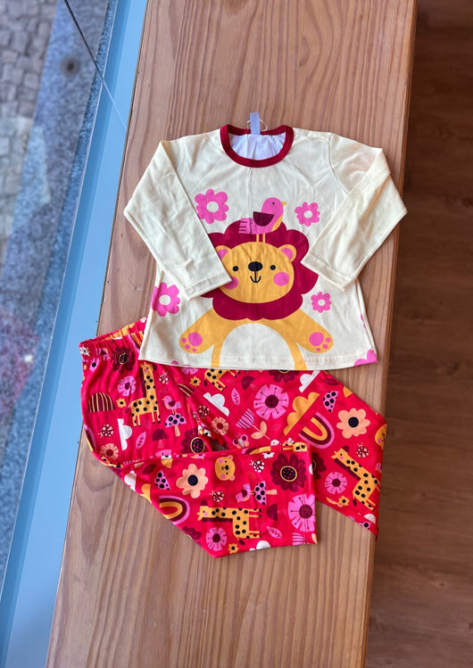 CONJUNTO PIJAMA MANGA LONGA COM CALÇA ANIMAIS E FLORES MENINA BELANORA