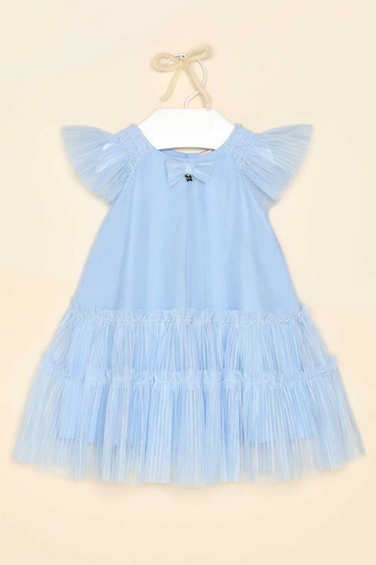 VESTIDO REGATA BABADO TULE COM LAÇO PINGENTE PÉROLAS MENINA PETIT CHERIE