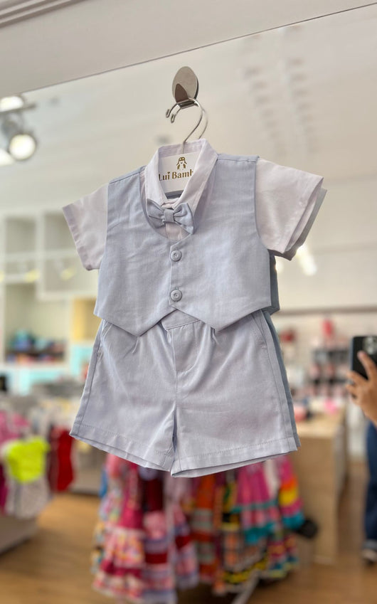 CONJUNTO BATIZADO CAMISA MANGA CURTA GRAVATA E COLETE COM BERMUDA MENINO POLO INFANTI