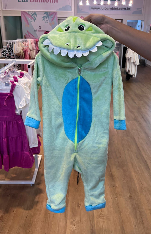 MACACÃO KIGURUMI MANGA LONGA COM CAPUZ DINOSSAURO PELUCIADO COM ZÍPER MENINO FAKINI PRO25