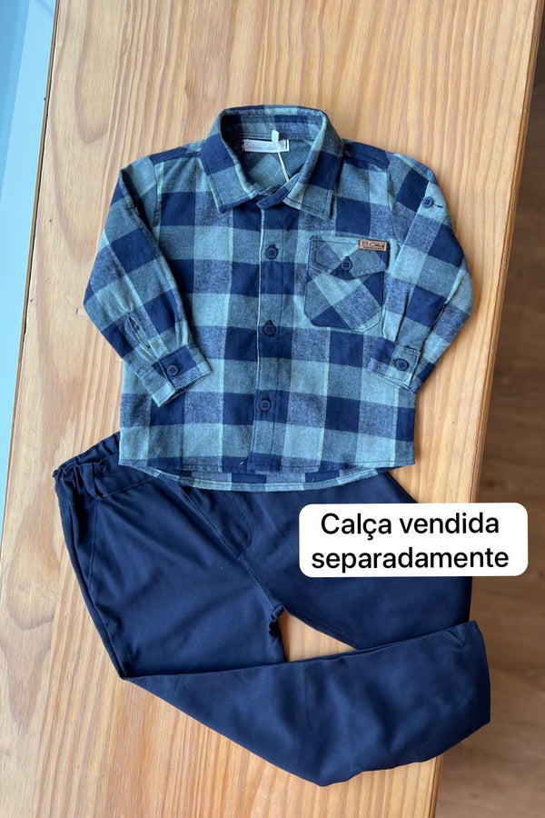 CAMISA XADREZ MANGA LONGA REVERSÍVEL COM BOLSO E BOTÕES MENINO BARBARA KIDS