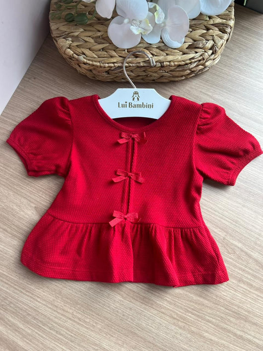 BLUSA MANGA CURTA BUFANTE BABADOS LAÇOS NATAL MENINA ANGERÔ