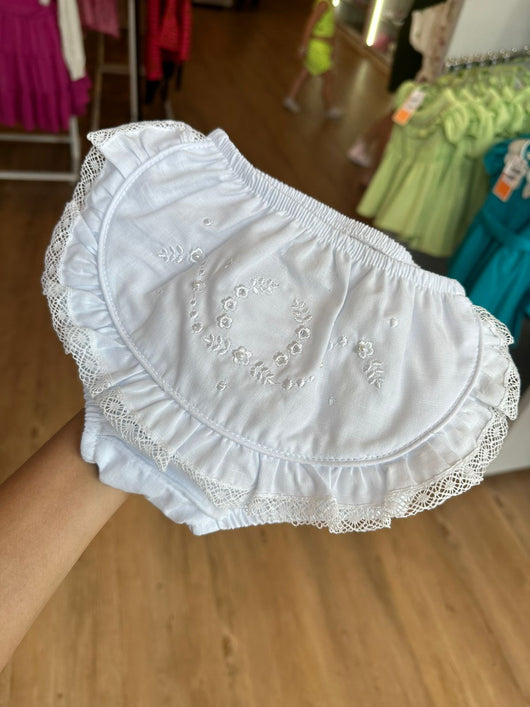 CALCINHA EM ALGODÃO COM RENDA FLORES BORDADAS E PÉROLAS MENINA BARBARA KIDS