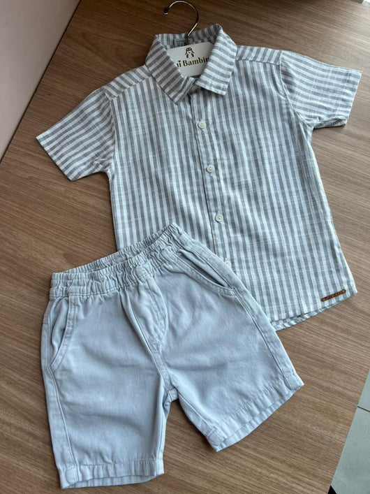 CONJUNTO CAMISA MANGA CURTA LISTRADO BOTÕES E BERMUDA MENINO HAVE FUN