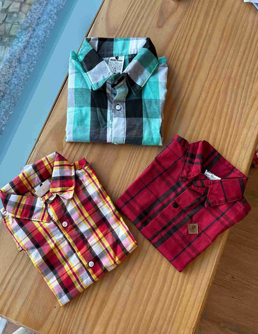 CAMISA MANGA CURTA XADREZ E QUADRICULADA UNISSEX LUI BAMBINI