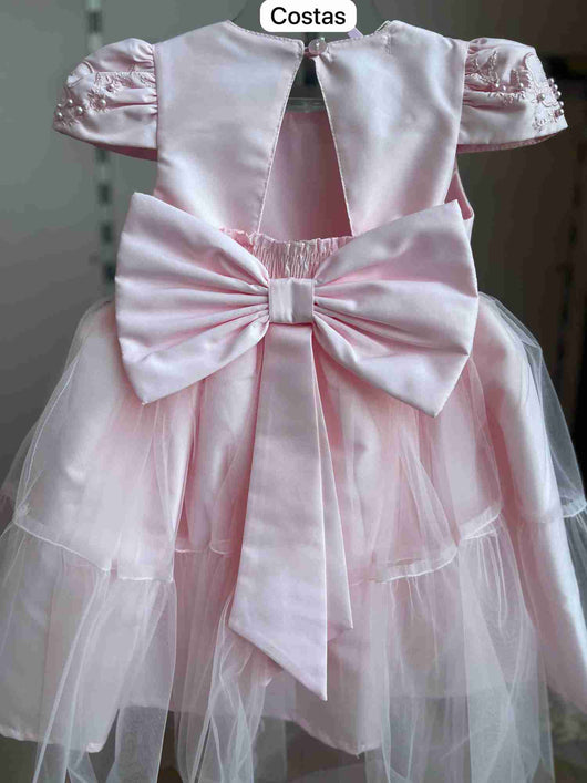 VESTIDO MANGA CURTA BORDADO BORBOLETA PÉROLAS FLORES TULE PEDRAS LAÇO COSTAS MENINA CATTAI
