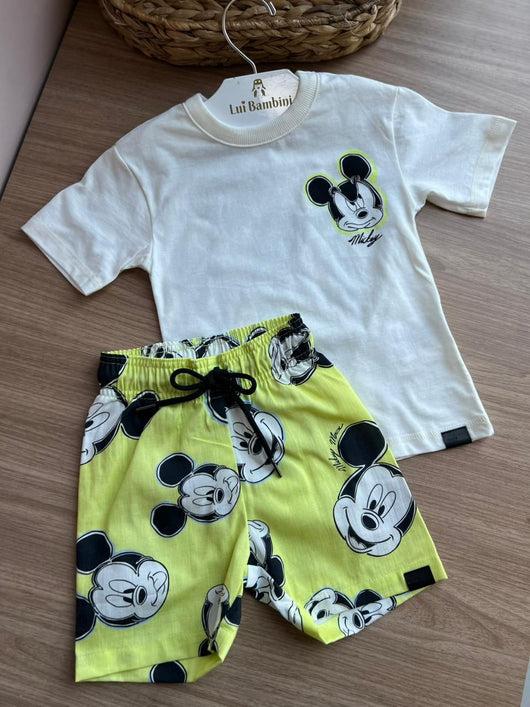 CONJUNTO CAMISETA MANGA CURTA ESTAMPA MICKEY E BERMUDA MENINO YOUCCIE