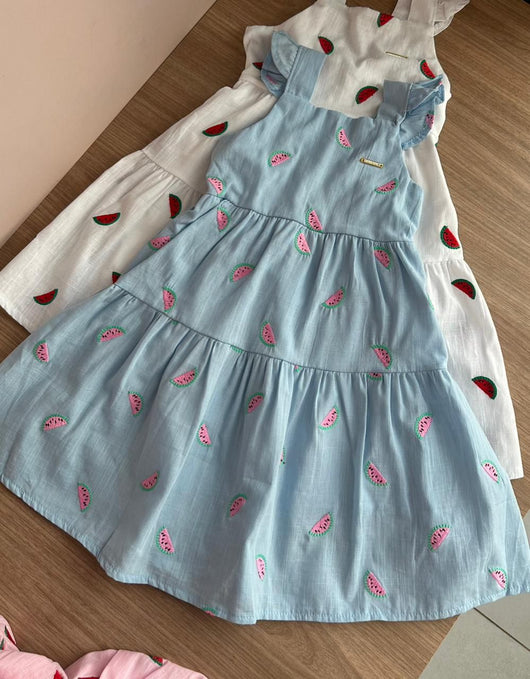 VESTIDO REGATA BABADO ESTAMPA MELANCIA MENINA PULLA BULLA
