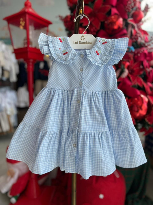 VESTIDO MANGA CURTA BUFANTE XADREZ VICHY BORDADO CEREJA MENINA BÁRBARA KIDS