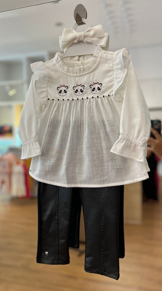 CONJUNTO BLUSA MANGA LONGA PANDAS BABADOS E PEROLAS COM CALCA CIRRE MENINA ANJOS BABY PRO40