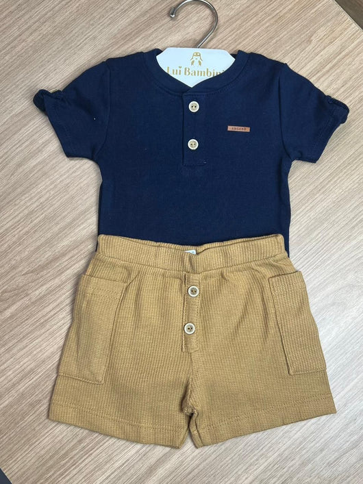 CONJUNTO BODY MANGA CURTA LISO BOTÕES E BERMUDA MENINO ANGERO