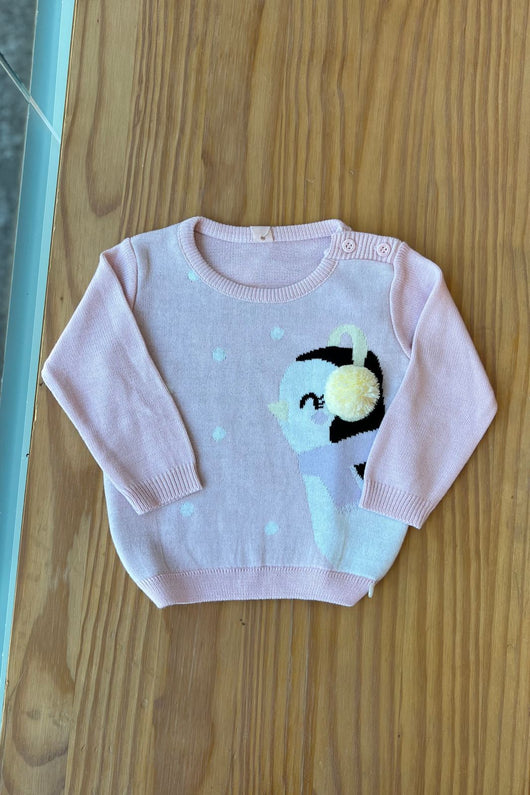 SUETER MANGA LONGA EM TRICO PINGUIM POMPOM POA MENINA MINI LADY PRO30