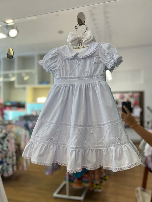 VESTIDO MANGA CURTA BORDADO COM PEROLAS E BABADOS MENINA BARBARA KIDS