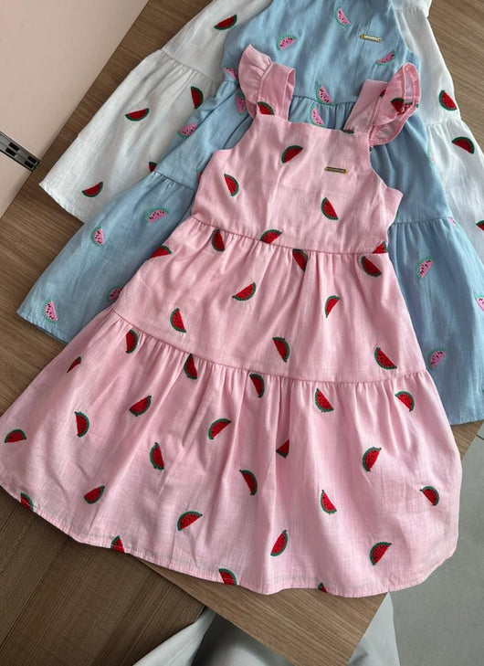 VESTIDO REGATA BABADO ESTAMPA MELANCIA MENINA PULLA BULLA