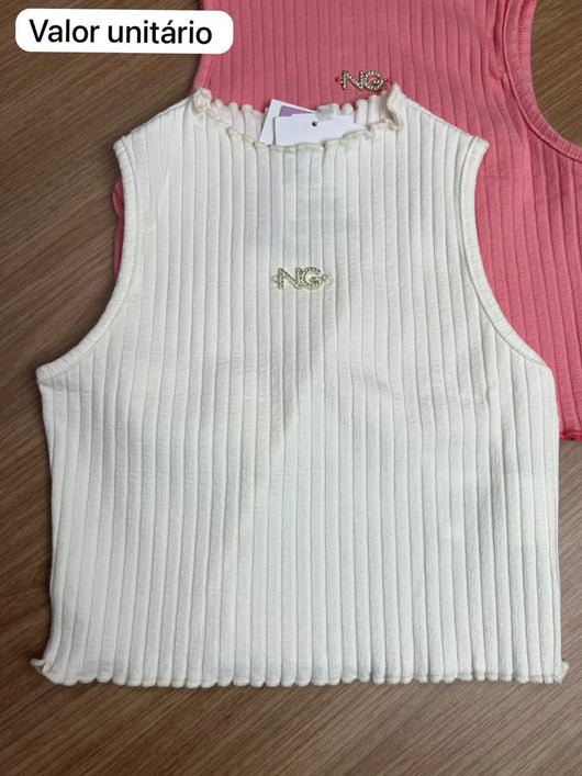 BLUSA REGATA CROPPED CANELADO MINIMALISTA N STRASS MENINA NINA GO