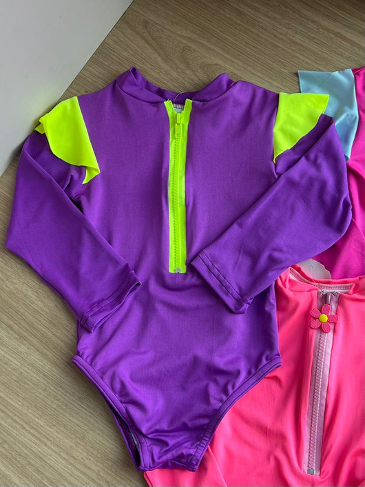 MAIÔ MANGA LONGA ZÍPER BABADO PROTEÇÃO UV50+ MENINA LUI BAMBINI