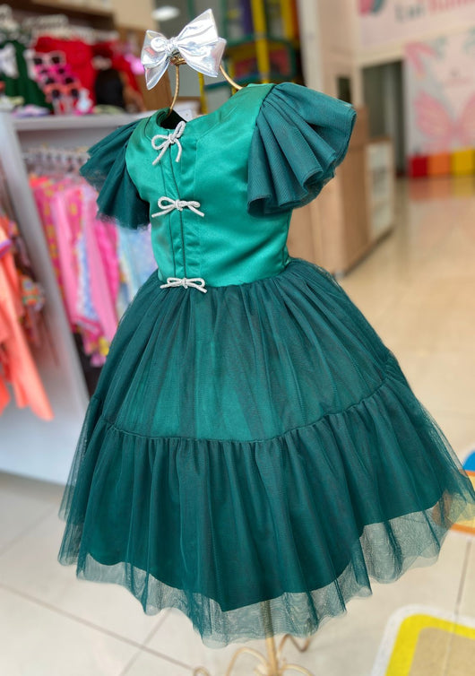 VESTIDO NATALINO MANGA CURTA EM TULE COM LACOS EM STRASS MENINA PETIT CHERIE PRO45