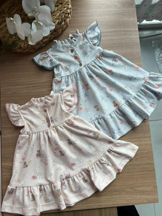 VESTIDO MANGA CURTA URSOS E FLORES MENINA KIKI