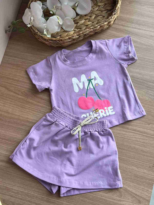 CONJUNTO BLUSA MANGA CURTA MA CHERIE CEREJA E SHORT MENINA LUI BAMBINI