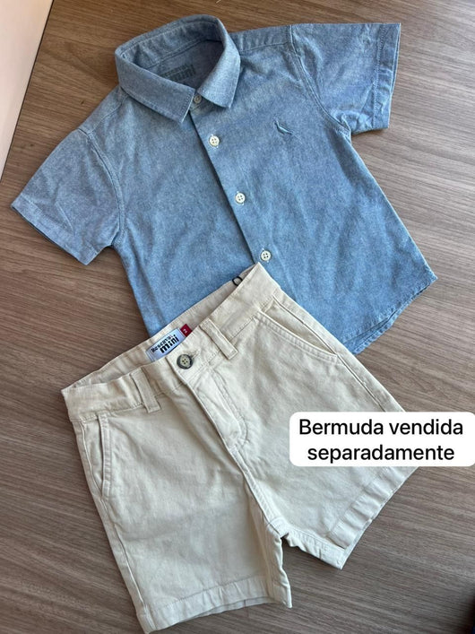 CAMISA MANGA CURTA BOTÕES PICA PAU MINIMALISTA OXFORD MENINO RESERVA MINI