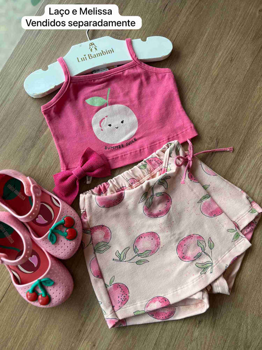 CONJUNTO ALÇA FINA LARANJAS E SHORT SAIA MENINA HAVE FUN