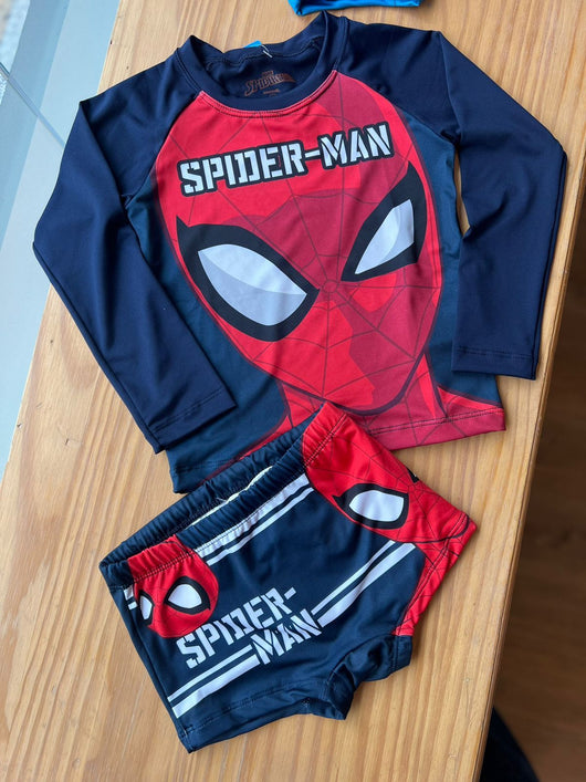 CONJUNTO CAMISETA MANGA LONGA E SUNGA BOXER MÁSCARA HOMEM ARANHA UV50+ MENINO FAKINI