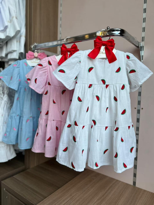 VESTIDO MANGA CURTA BUFANTE ESTAMPA MELANCIA MENINA PULLA BULLA