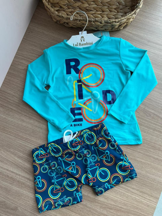 CONJUNTO BLUSA MANGA LONGA BIKE UV50+ E SUNGA MENINO TIP TOP