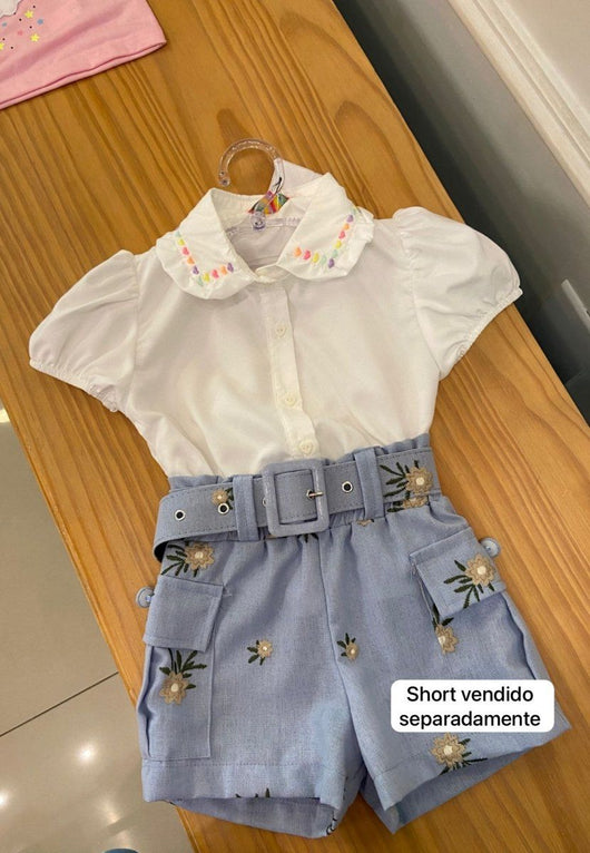 CAMISA MANGA CURTA BUFANTE COM GOLA CORACOES BORDADOS MENINA MON SUCRE PRO45