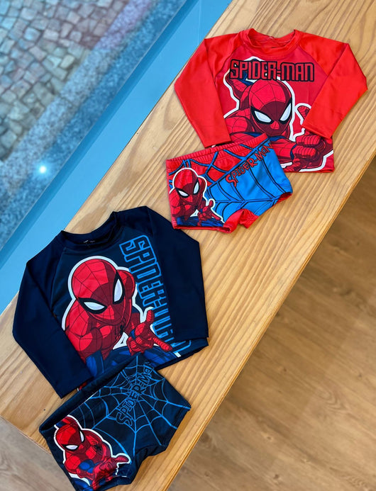 CONJUNTO CAMISETA MANGA LONGA E SUNGA BOXER SPIDER-MAN UV50+ MENINO FAKINI