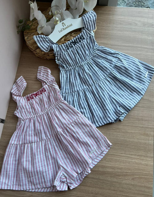 MACACÃO MACAQUINHO ALÇA BABADO LISTRADO FLORES BORDADO MENINA HAVE FUN